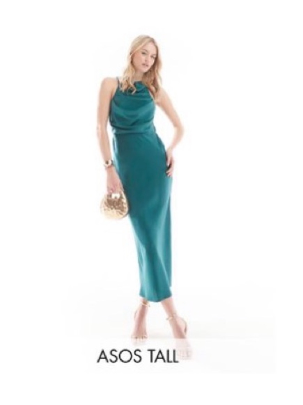 ASOS Tall Teal Cowl-Neck Midi Slip Dress